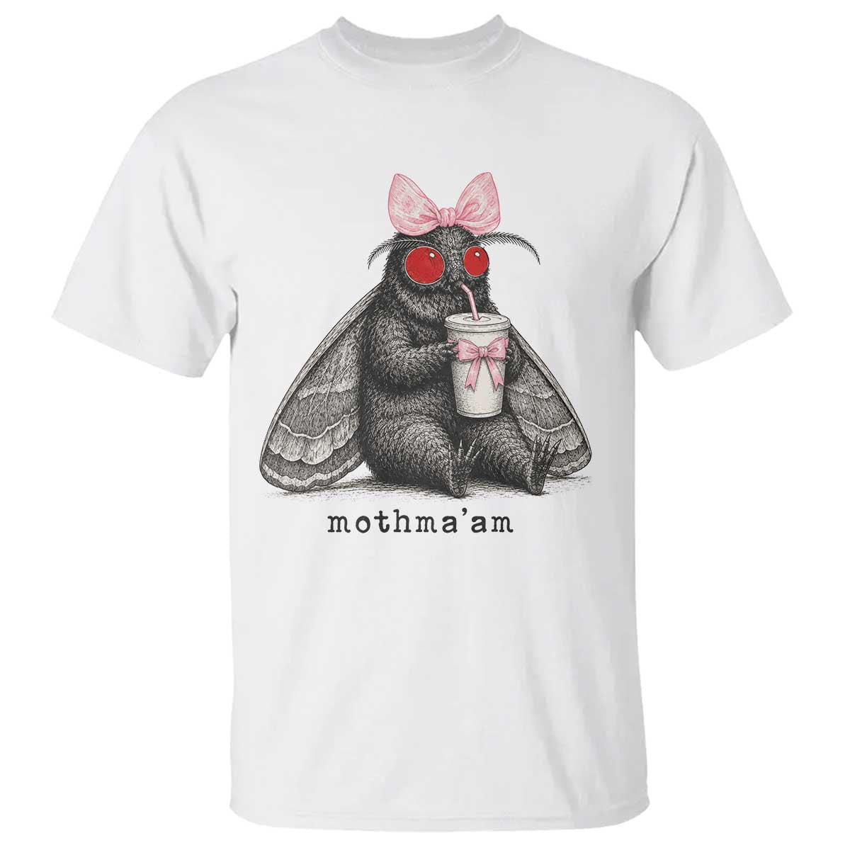 Funny Mothman Mothma'am Cute Pink Bow Coquette T Shirt TS11 White Print Your Wear