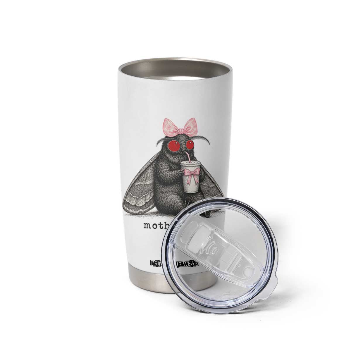 Funny Mothman Mothma'am Cute Pink Bow Coquette Tumbler Cup TS11 Print Your Wear
