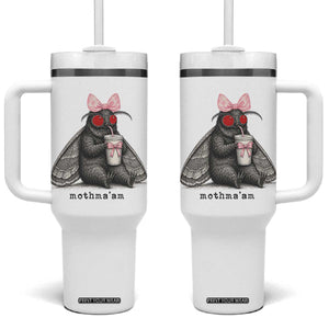 Funny Mothman Mothma'am Cute Pink Bow Coquette Tumbler With Handle TS11 One Size: 40 oz White Print Your Wear