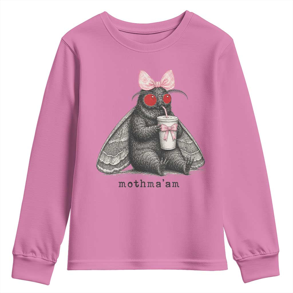 Funny Mothman Mothma'am Cute Pink Bow Coquette Youth Sweatshirt TS11 Azalea Print Your Wear
