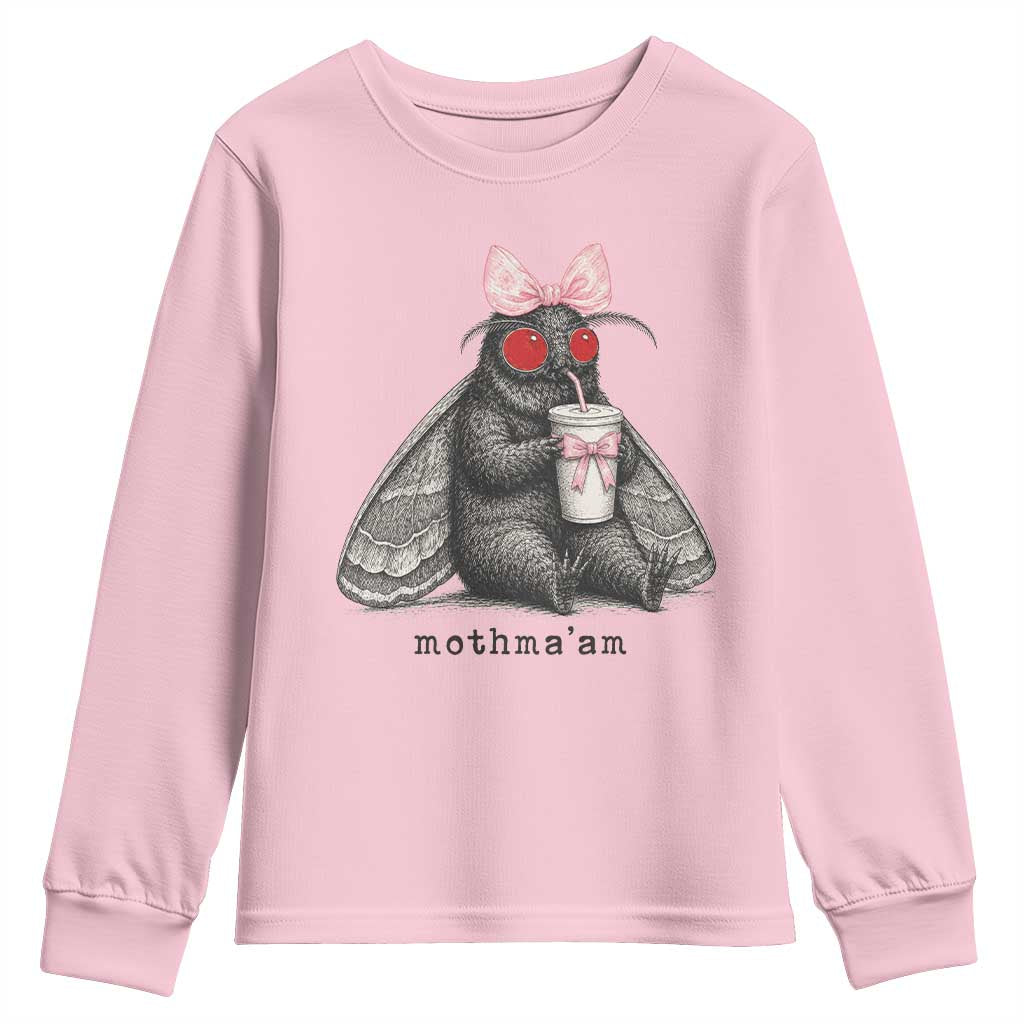 Funny Mothman Mothma'am Cute Pink Bow Coquette Youth Sweatshirt TS11 Light Pink Print Your Wear