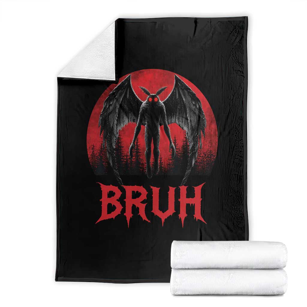 Funny Bruh Mothman Throw Blanket Cryptozoology Cryptid Humor Weirdcore Horror Moon TS11 Black Print Your Wear