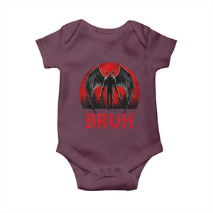 Funny Bruh Mothman Baby Onesie Cryptozoology Cryptid Humor Weirdcore Horror Moon TS11 Maroon Print Your Wear