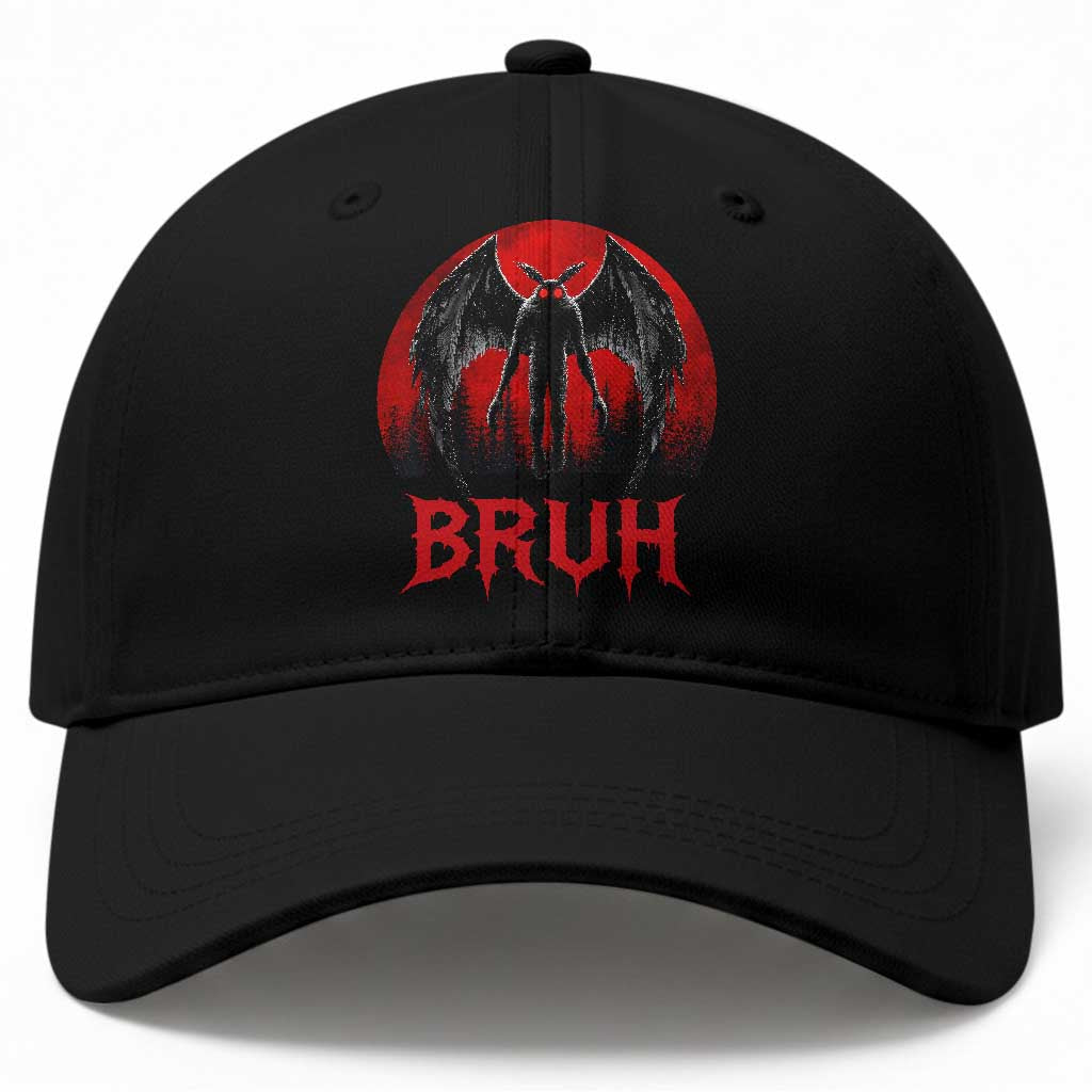 Funny Bruh Mothman Baseball Cap Cryptozoology Cryptid Humor Weirdcore Horror Moon TS11 Print Your Wear