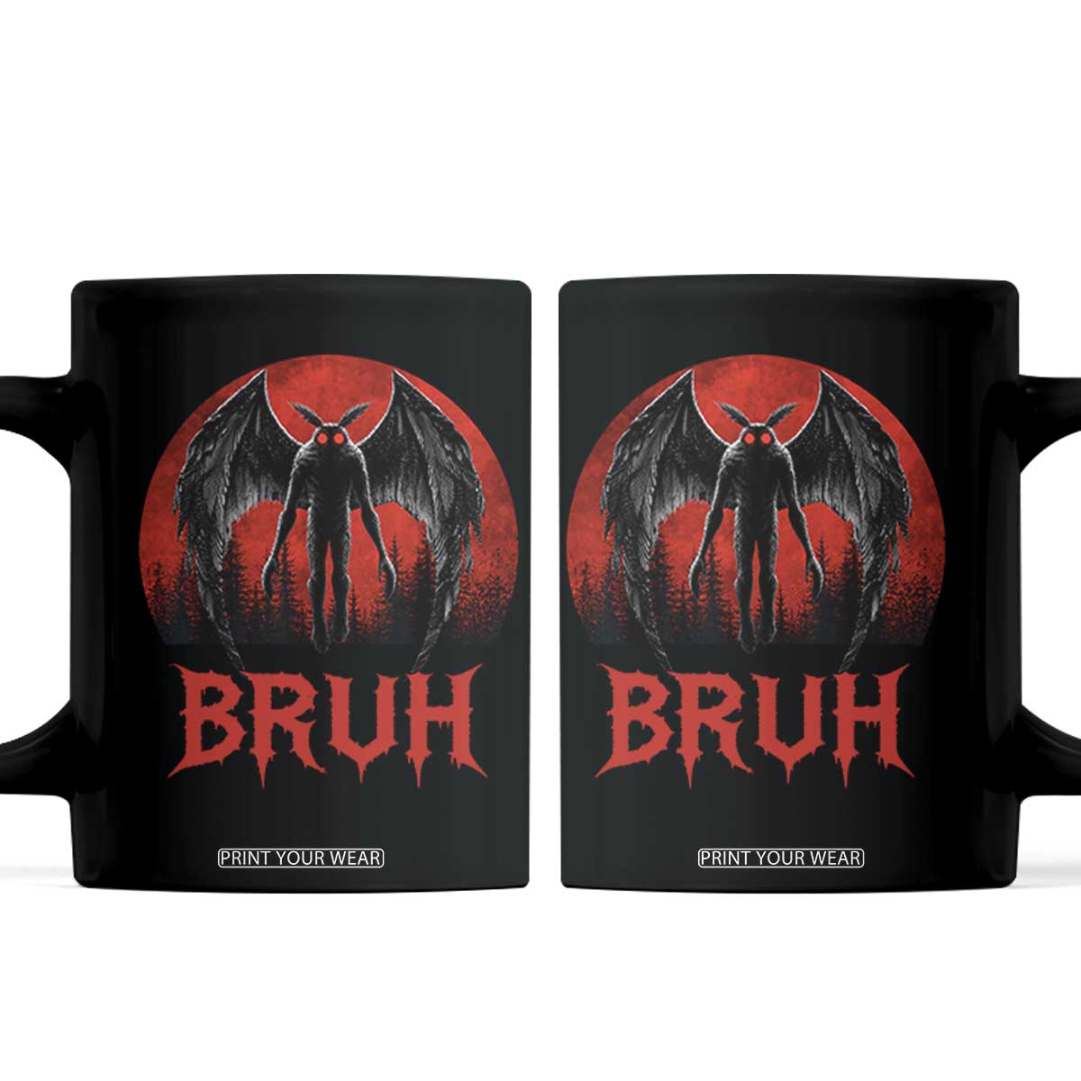 Funny Bruh Mothman Coffee Mug Cryptozoology Cryptid Humor Weirdcore Horror Moon TS11 Black Print Your Wear