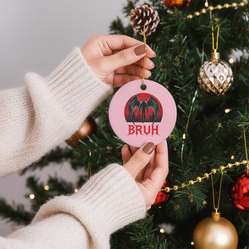 Funny Bruh Mothman Ceramic Ornament Cryptozoology Cryptid Humor Weirdcore Horror Moon TS11 1pc Light Pink Print Your Wear