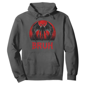 Funny Bruh Mothman Hoodie Cryptozoology Cryptid Humor Weirdcore Horror Moon TS11 Dark Heather Print Your Wear