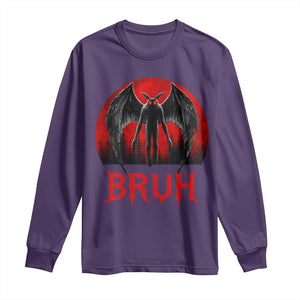 Funny Bruh Mothman Long Sleeve Shirt Cryptozoology Cryptid Humor Weirdcore Horror Moon TS11 Purple Print Your Wear