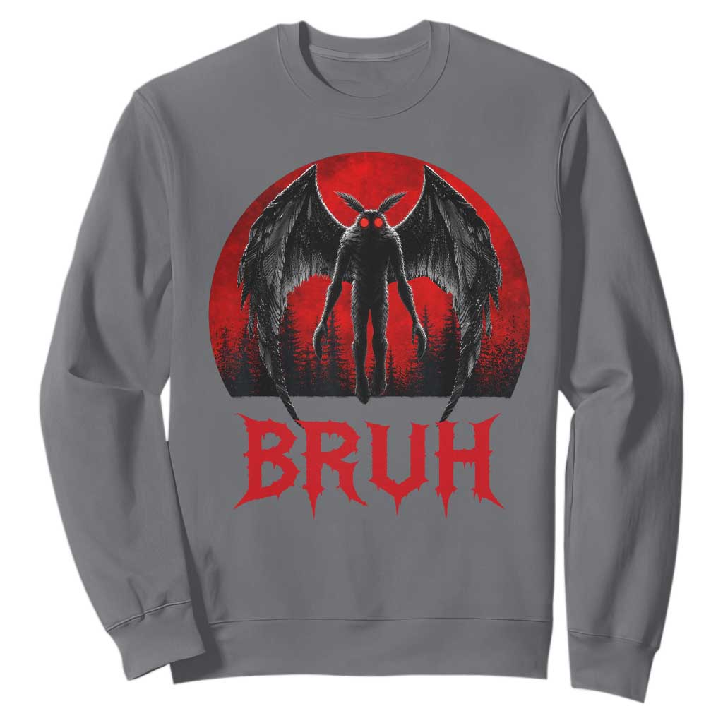 Funny Bruh Mothman Sweatshirt Cryptozoology Cryptid Humor Weirdcore Horror Moon TS11 Charcoal Print Your Wear