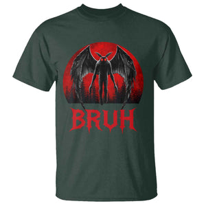 Funny Bruh Mothman T Shirt Cryptozoology Cryptid Humor Weirdcore Horror Moon TS11 Dark Forest Green Print Your Wear