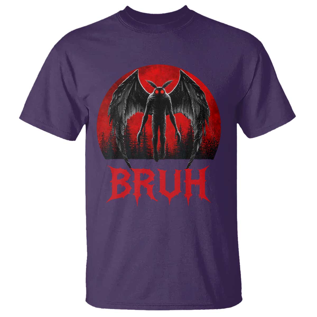 Funny Bruh Mothman T Shirt Cryptozoology Cryptid Humor Weirdcore Horror Moon TS11 Purple Print Your Wear