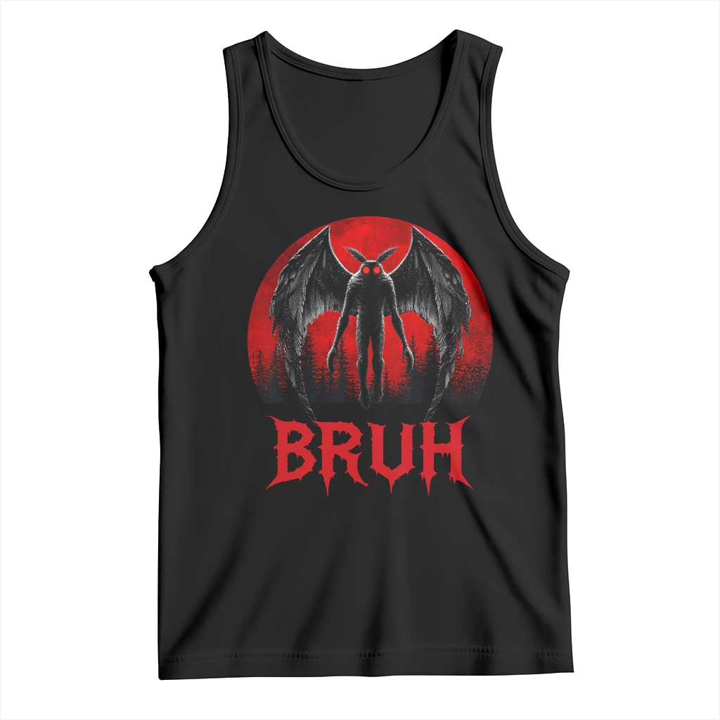 Funny Bruh Mothman Tank Top Cryptozoology Cryptid Humor Weirdcore Horror Moon TS11 Black Print Your Wear