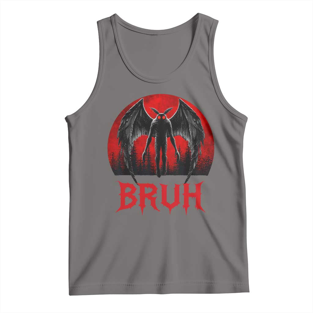 Funny Bruh Mothman Tank Top Cryptozoology Cryptid Humor Weirdcore Horror Moon TS11 Deep Heather Print Your Wear