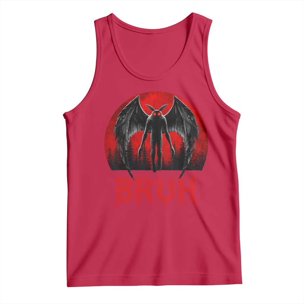 Funny Bruh Mothman Tank Top Cryptozoology Cryptid Humor Weirdcore Horror Moon TS11 Red Print Your Wear