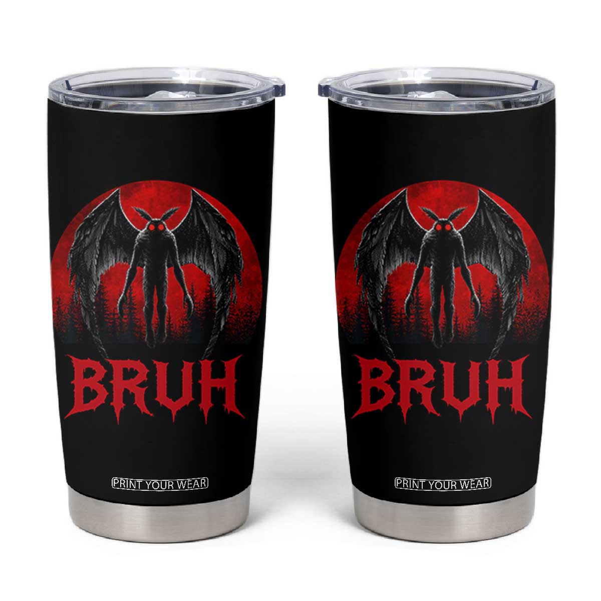 Funny Bruh Mothman Tumbler Cup Cryptozoology Cryptid Humor Weirdcore Horror Moon TS11 Black Print Your Wear