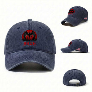 Funny Bruh Mothman Washed Cotton Baseball Cap Cryptozoology Cryptid Humor Weirdcore Horror Moon TS11 Washed Cap Universal Fit Navy Print Your Wear