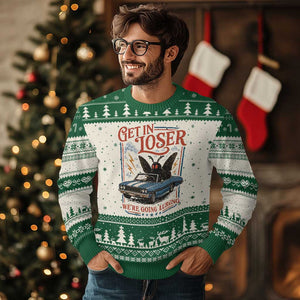 Funny Mothman Ugly Christmas Sweater Get In Loser We Are Going Lurking Cryptid Lover TS11 Beige Green Print Your Wear
