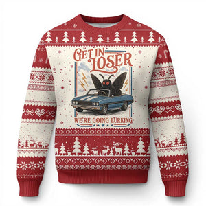 Funny Mothman Ugly Christmas Sweater Get In Loser We Are Going Lurking Cryptid Lover TS11 Beige Red Print Your Wear