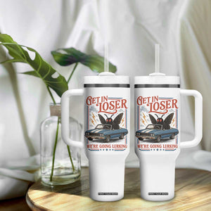 Funny Mothman Tumbler With Handle Get In Loser We Are Going Lurking Cryptid Lover TS11 Print Your Wear