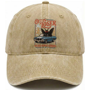 Funny Mothman Washed Cotton Baseball Cap Get In Loser We Are Going Lurking Cryptid Lover TS11 Print Your Wear