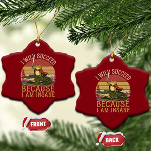 I Will Succeed Because I Am Insane Funny Frog Riding Alligator Ceramic Ornament TS11 Print Your Wear