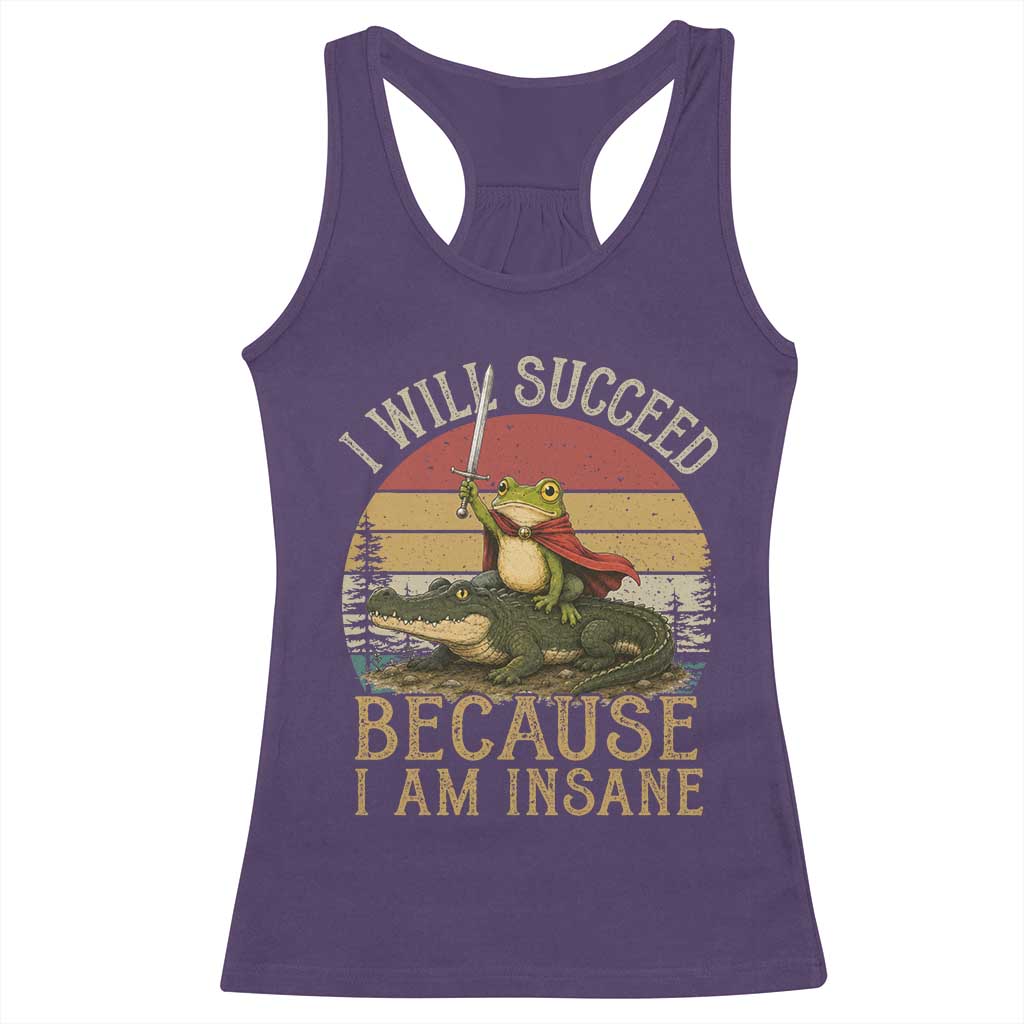 I Will Succeed Because I Am Insane Funny Frog Riding Alligator Racerback Tank Top TS11 Purple Print Your Wear