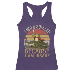 I Will Succeed Because I Am Insane Funny Frog Riding Alligator Racerback Tank Top TS11 Purple Print Your Wear