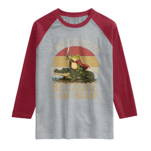 I Will Succeed Because I Am Insane Funny Frog Riding Alligator Raglan Shirt TS11 Heather Gray Heather Red Print Your Wear