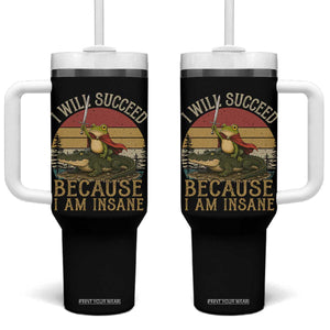 I Will Succeed Because I Am Insane Funny Frog Riding Alligator Tumbler With Handle TS11 One Size: 40 oz Black Print Your Wear
