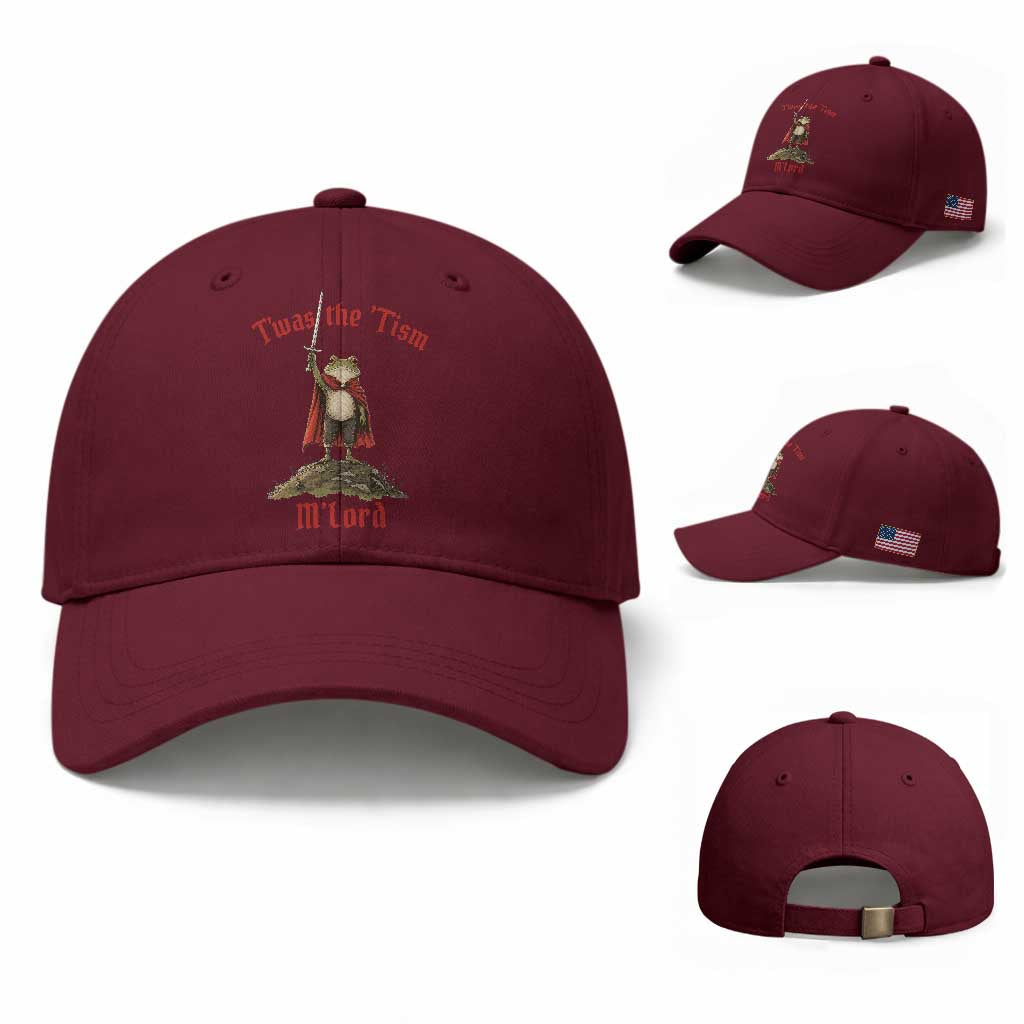 Funny Twas The Tism M Lord Medieval Knight Frog Baseball Cap TS11 Baseball Cap Universal Fit Maroon Print Your Wear