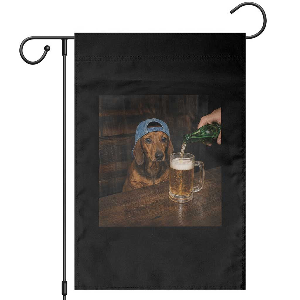 Wiener Dog Drinking Beer Funny Dachshund Lover Garden Flag