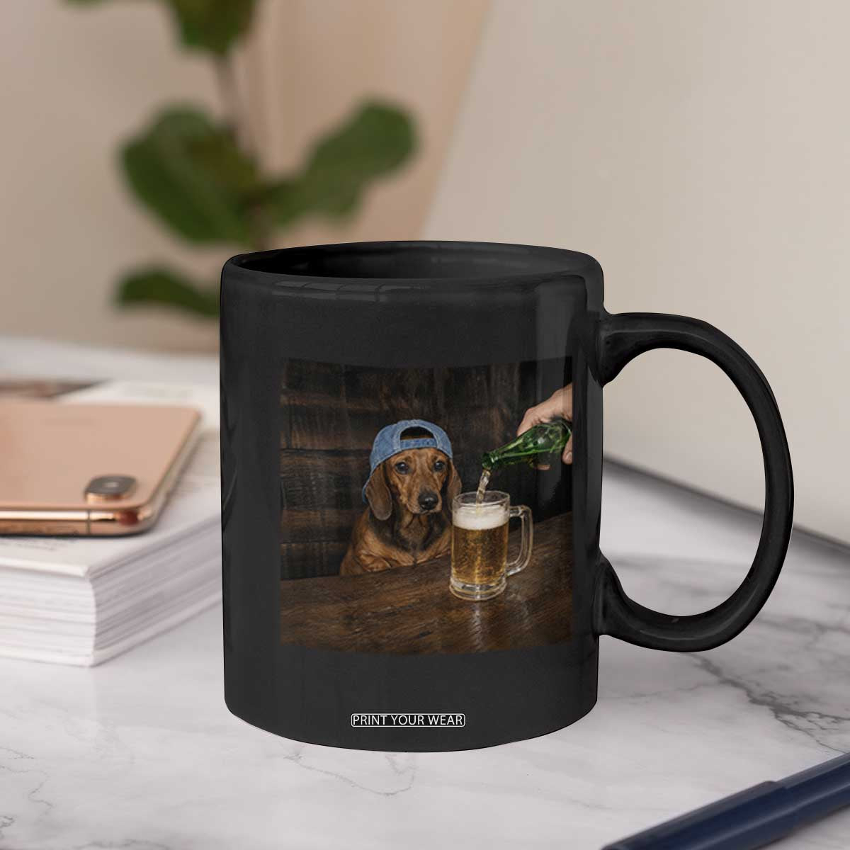 Wiener Dog Drinking Beer Funny Dachshund Lover Coffee Mug
