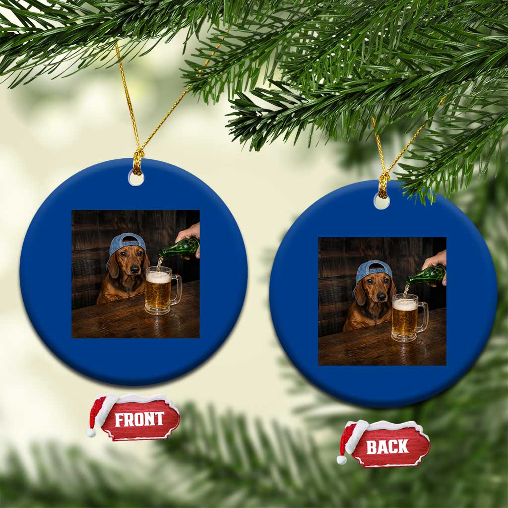 Wiener Dog Drinking Beer Funny Dachshund Lover Ceramic Ornament