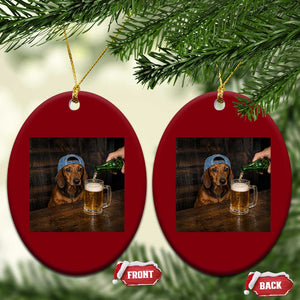 Wiener Dog Drinking Beer Funny Dachshund Lover Ceramic Ornament