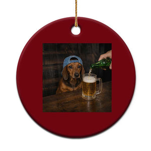 Wiener Dog Drinking Beer Funny Dachshund Lover Ceramic Ornament
