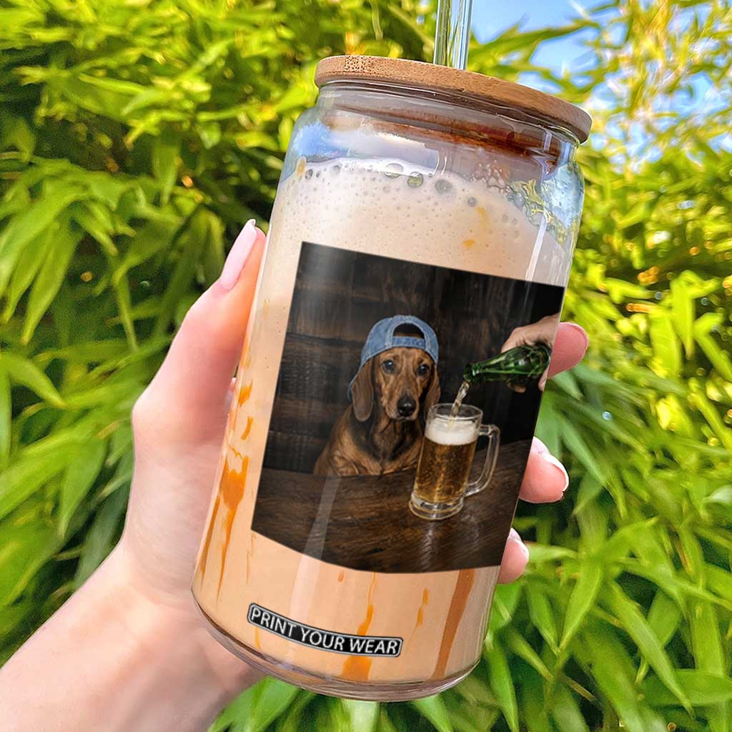 Wiener Dog Drinking Beer Funny Dachshund Lover Glass Can