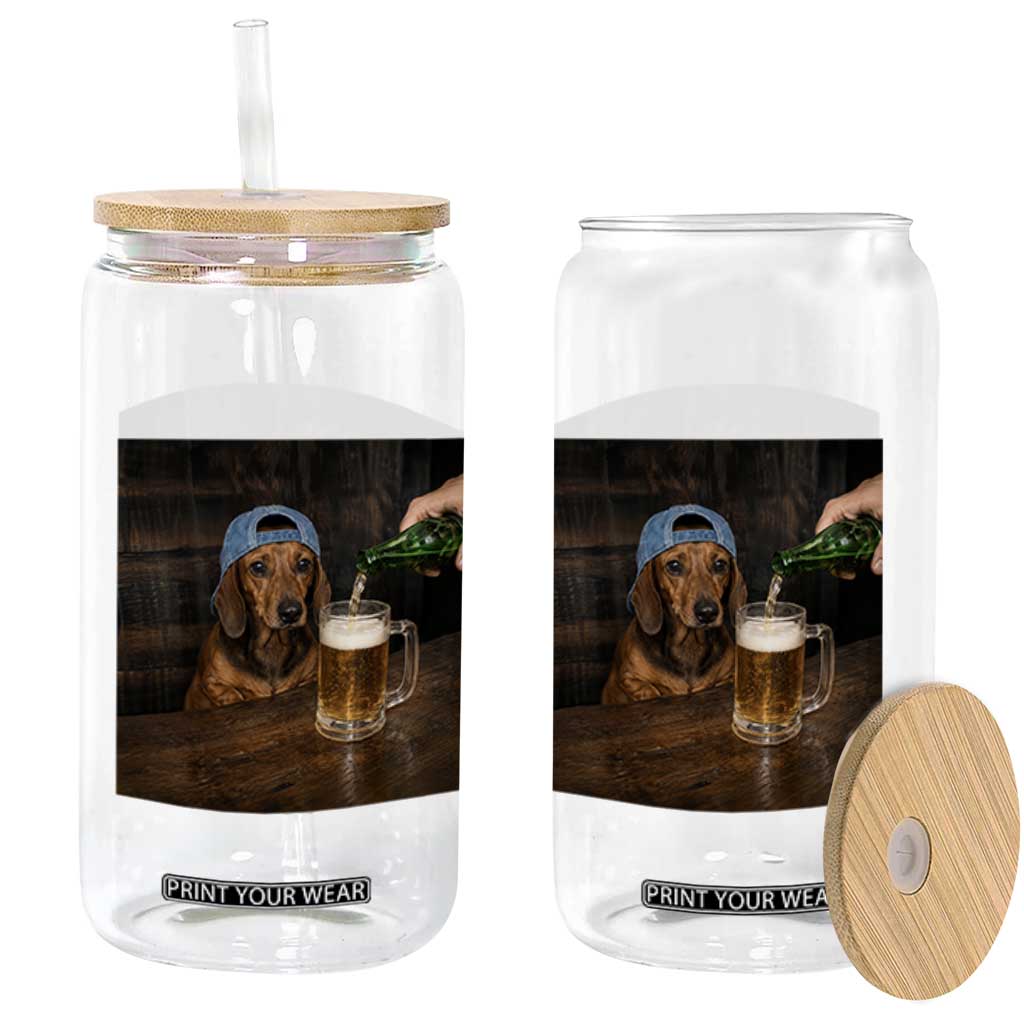 Wiener Dog Drinking Beer Funny Dachshund Lover Glass Can