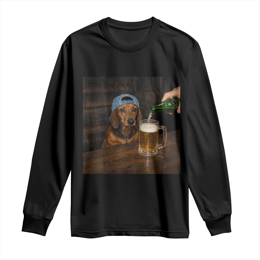 Wiener Dog Drinking Beer Funny Dachshund Lover Long Sleeve Shirt