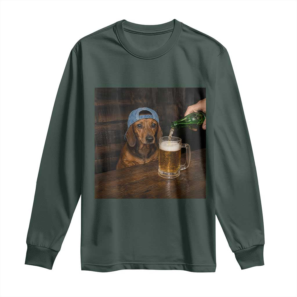 Wiener Dog Drinking Beer Funny Dachshund Lover Long Sleeve Shirt