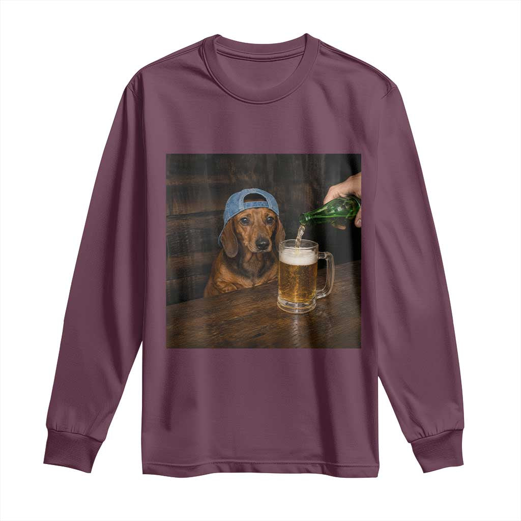 Wiener Dog Drinking Beer Funny Dachshund Lover Long Sleeve Shirt