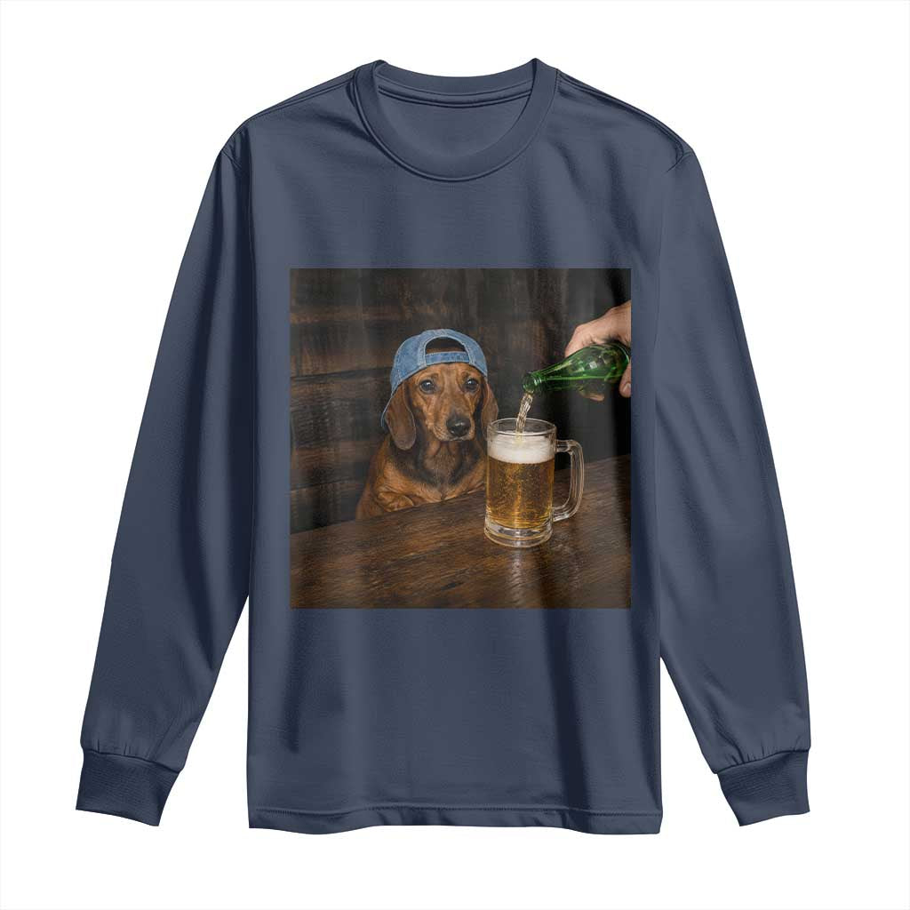 Wiener Dog Drinking Beer Funny Dachshund Lover Long Sleeve Shirt
