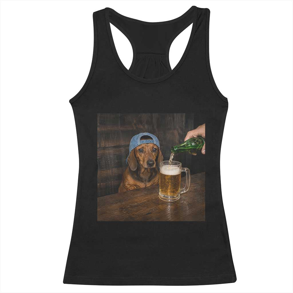 Wiener Dog Drinking Beer Funny Dachshund Lover Racerback Tank Top