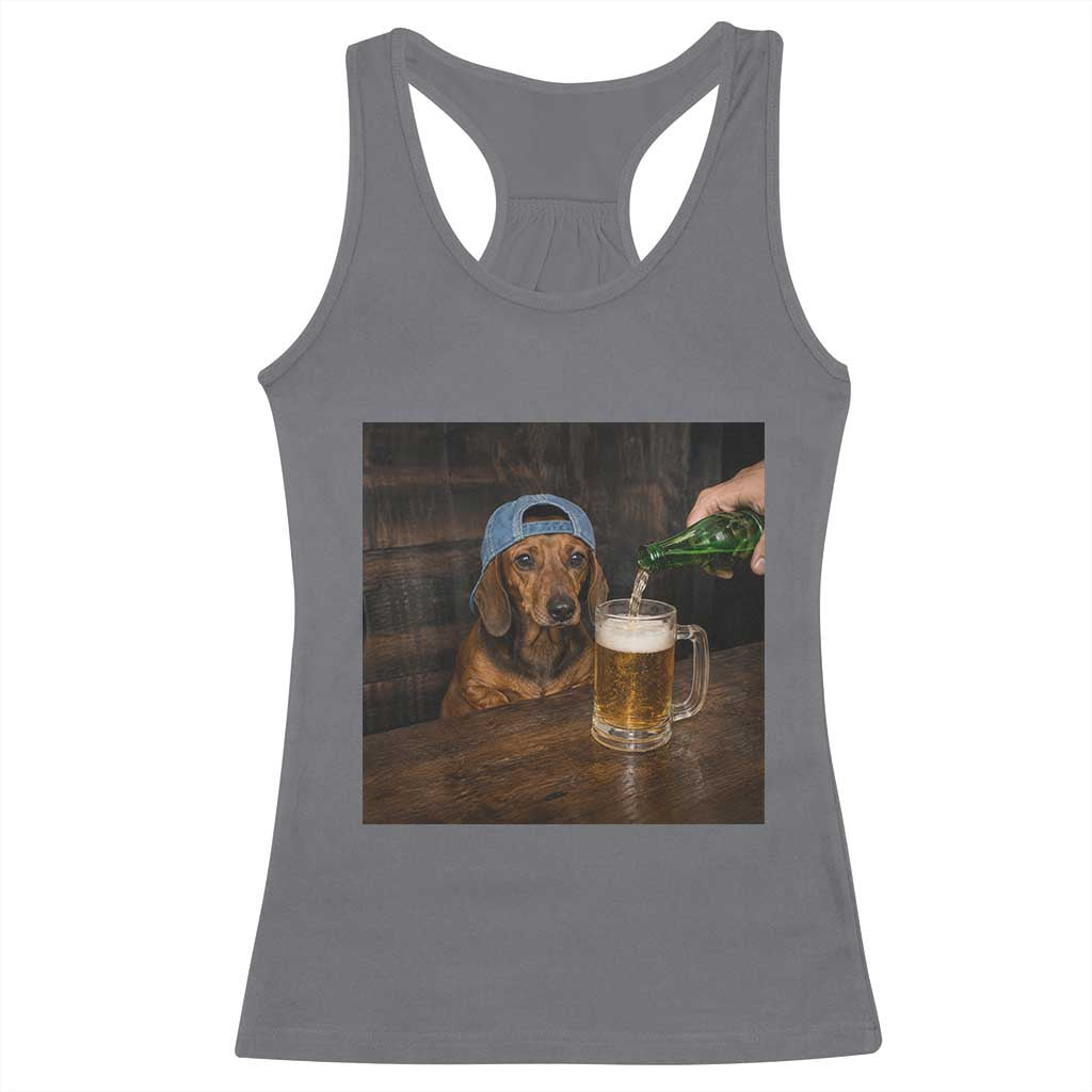 Wiener Dog Drinking Beer Funny Dachshund Lover Racerback Tank Top