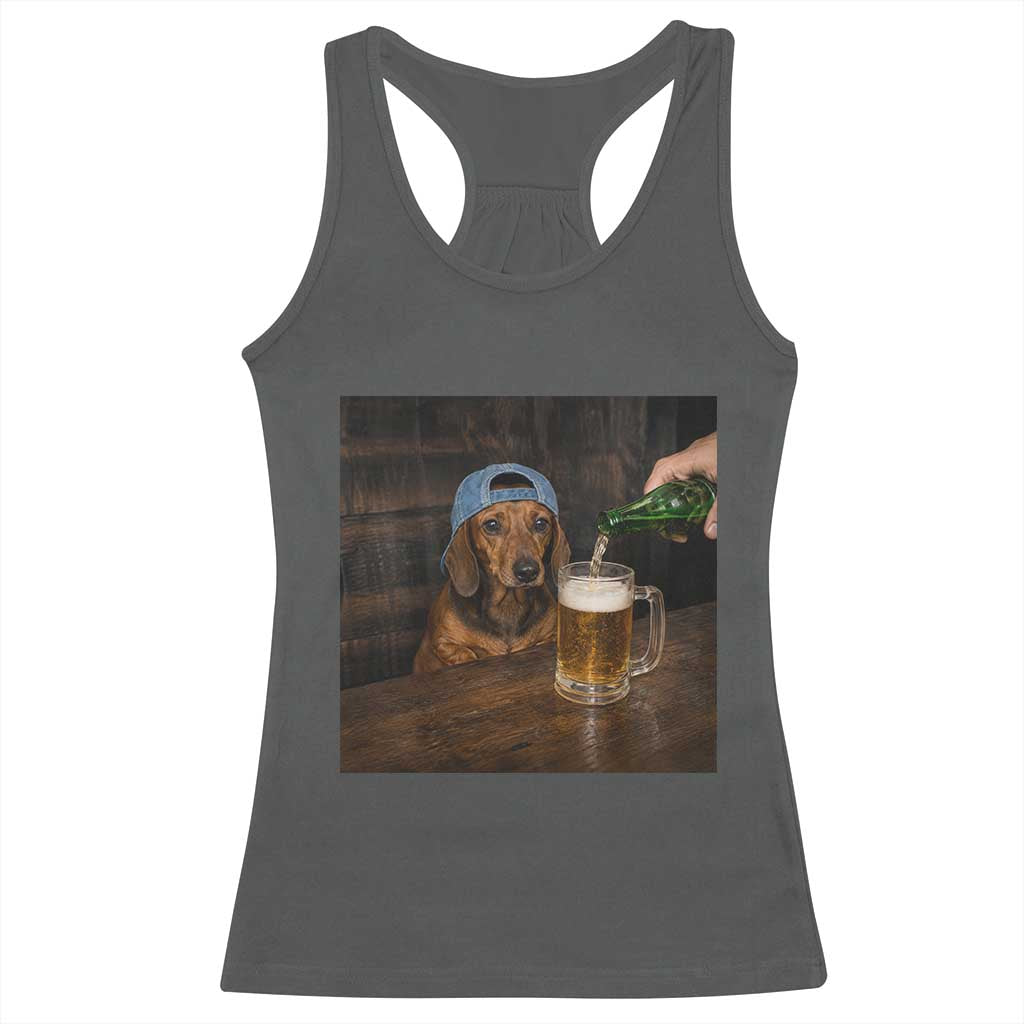 Wiener Dog Drinking Beer Funny Dachshund Lover Racerback Tank Top