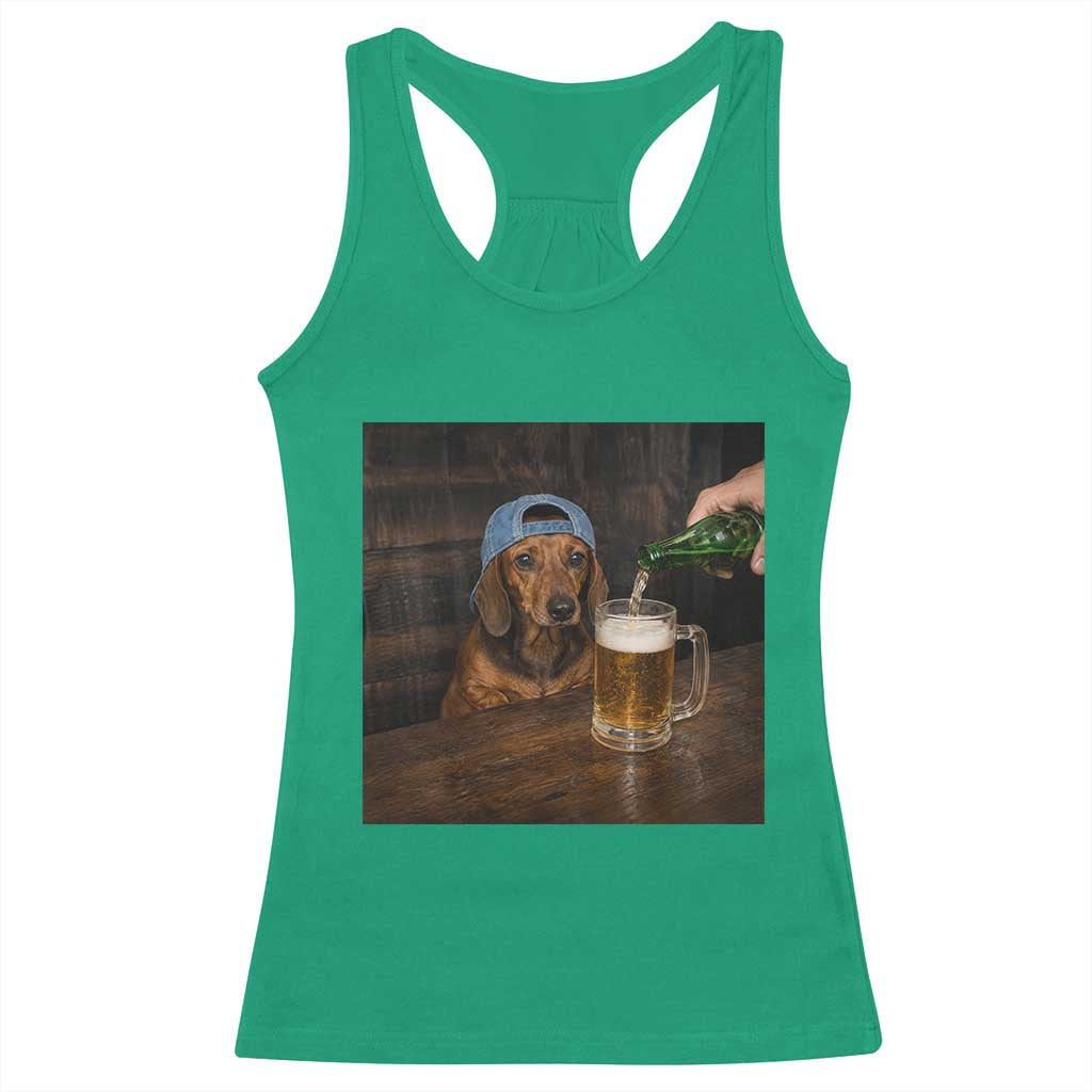 Wiener Dog Drinking Beer Funny Dachshund Lover Racerback Tank Top