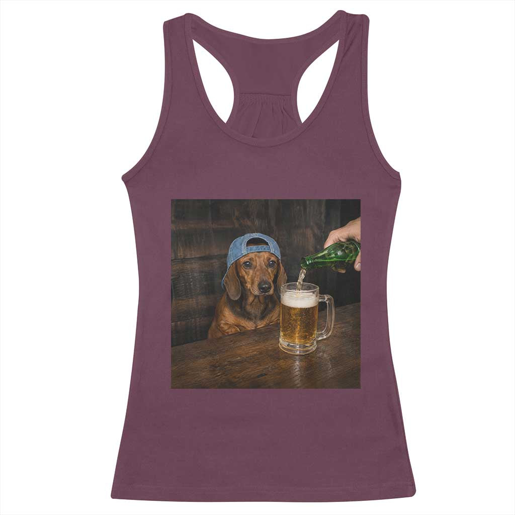 Wiener Dog Drinking Beer Funny Dachshund Lover Racerback Tank Top