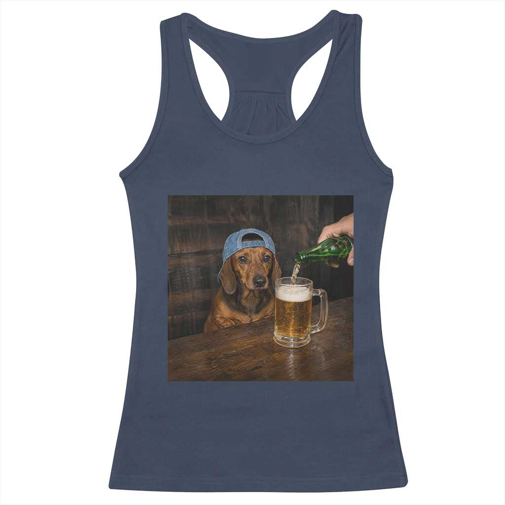 Wiener Dog Drinking Beer Funny Dachshund Lover Racerback Tank Top