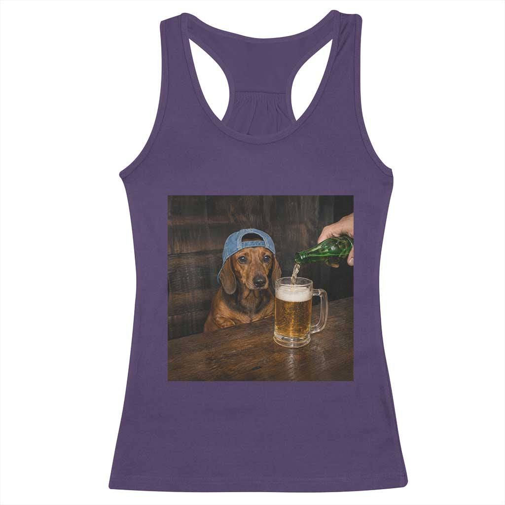 Wiener Dog Drinking Beer Funny Dachshund Lover Racerback Tank Top