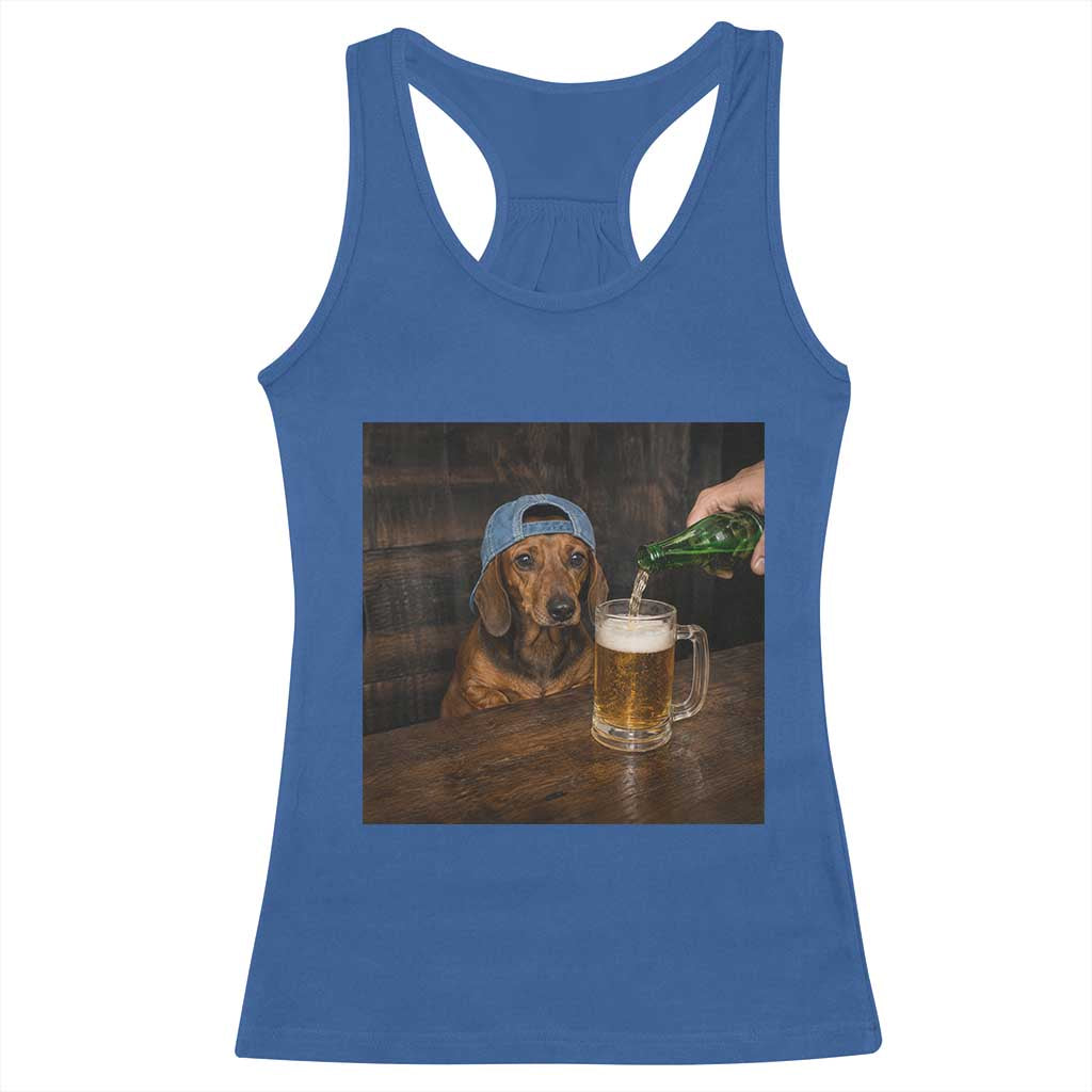 Wiener Dog Drinking Beer Funny Dachshund Lover Racerback Tank Top