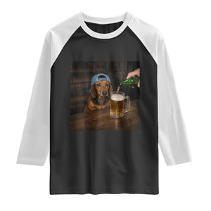Wiener Dog Drinking Beer Funny Dachshund Lover Raglan Shirt